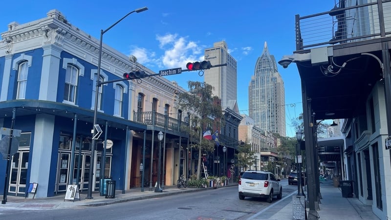 The lively Dauphin Street in Mobile. (PA)
