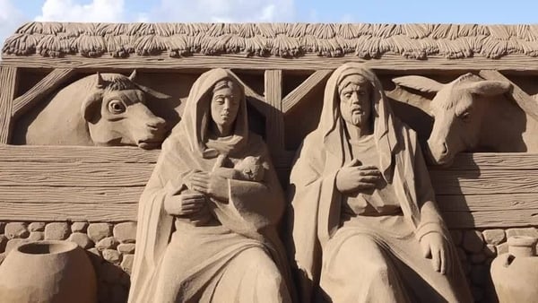 A nativity sand sculpture is on display in Spain
