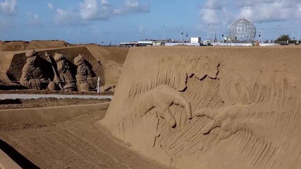A nativity sand sculpture is on display in Spain