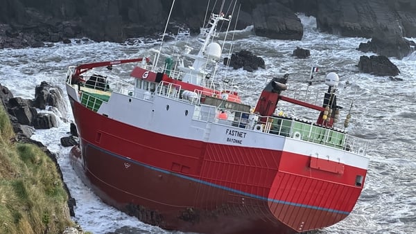 A trawler is seen amongst rocks in Kerry