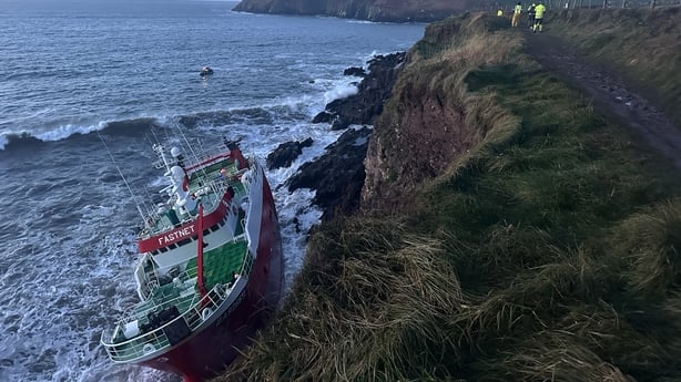 A trawler is seen amongst rocks in Kerry