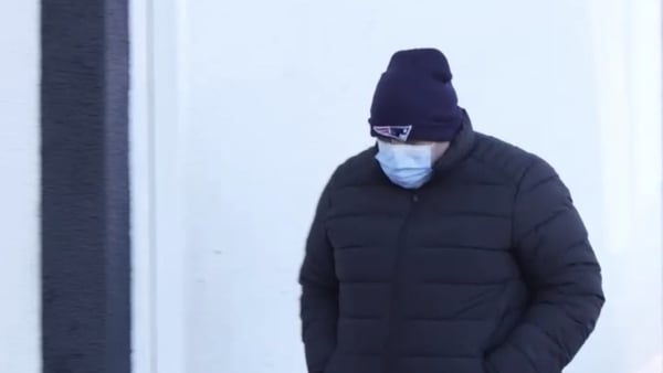 Patrick Grealish is pictured arriving in court in Conamara, he had pleaded guilty to making an online threat to kill or cause serious harm to Simon Harris