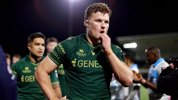 17 October 2025; A dejected Cian Prendergast of Connacht leaves the pitch after his side's defeat in the United Rugby Championship match between Connacht and Vodacom Bulls at Dexcom Stadium in Galway. Photo by Thomas Flinkow/Sportsfile