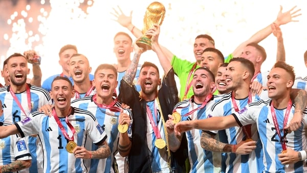 Argentina captain Lionel Messi lifts the World Cup in 2022. Next year's winner will receive