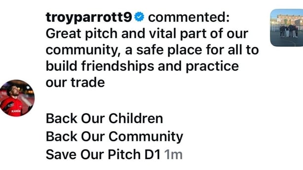 Troy Parrott's Instagram post about the Portland Row football pitch