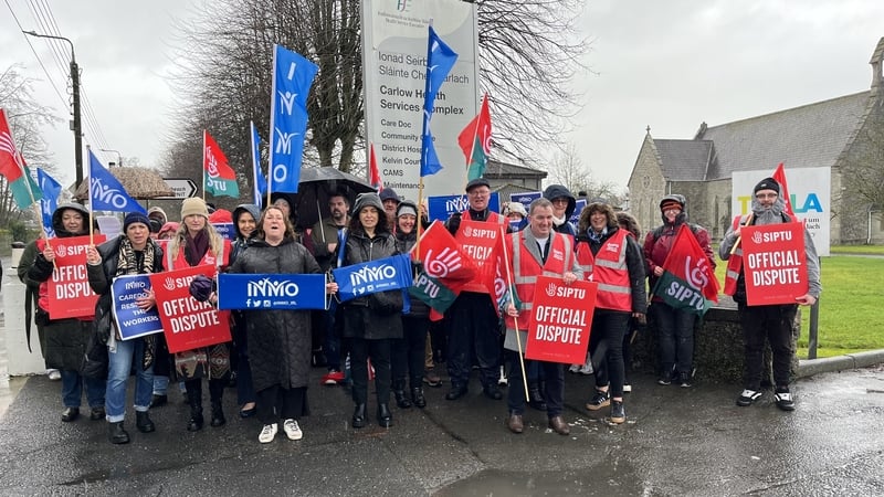 Caredoc workers on the picket line at St Dympna's Hospital, Carlow