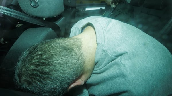 Connor Pollock arriving at Downpatrick Magistrates' Court