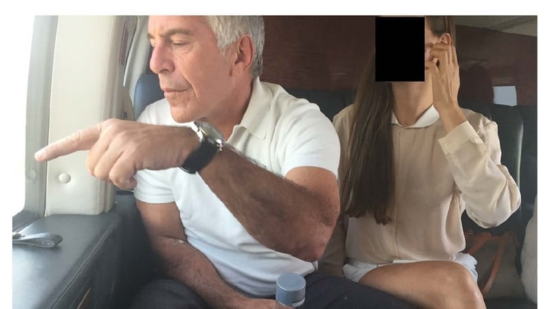Epstein and an unidentified person in one of the 68 images released by House Democrats