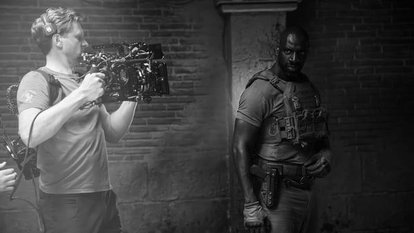 Actor Omay Sy in a behind-the-scenes shot of the new Netflix series Mercenary: An Extraction Series