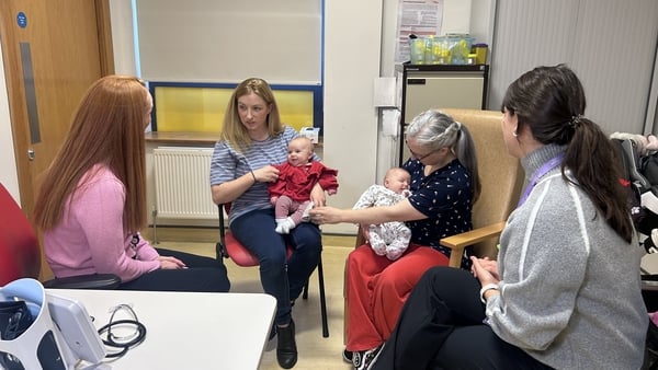 Twins Brenda Maye and Yvonne Byrne with babies in postnatal hub in Newbridge