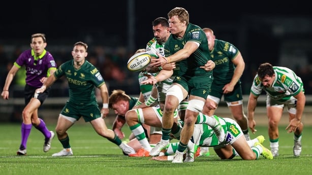 27 September 2025; Cian Prendergast of Connacht during the United Rugby Championship match between Connacht and Benetton Treviso at Dexcom Stadium in Galway. Photo by Thomas Flinkow/Sportsfile