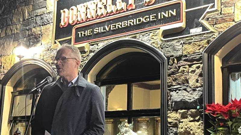 GAA President Jarlath Burns speaking at the anniversary vigil of the attack on Donnelly's Bar in Silverbridge in south Armagh