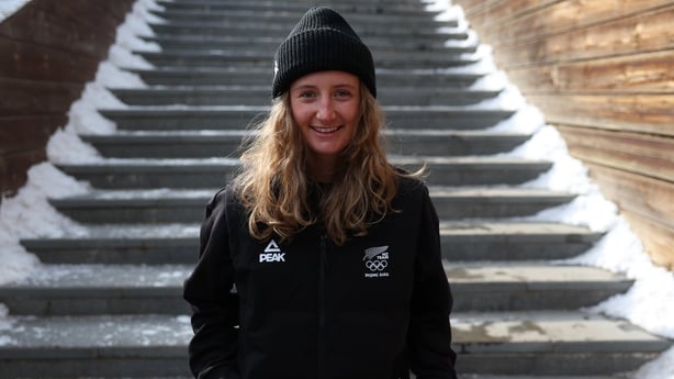 Freestyle skier Anja Barugh of Team New Zealand poses for pictures before the Team New Zealand Athlete Arrival Press Conference at the Zhangjiakou Press Centre on February 12, 2022 in Beijing, China. (Photo by Patrick Smith/Getty Images)