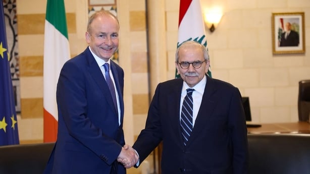 Photo shows Taoiseach Micheál Martin with Lebanese Prime Minister