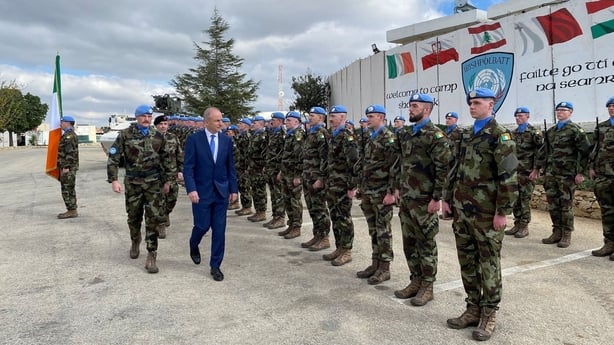 Photo shows Taoiseach Micheál Martin meeting Irish peacekeepers in Lebanon