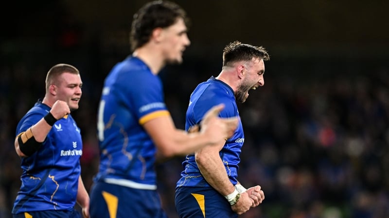 Jack Conan (r) celebrates Leinster's win