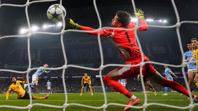 Erling Haaland beats Alphonse Areola in the West Ham goal to complete his brace