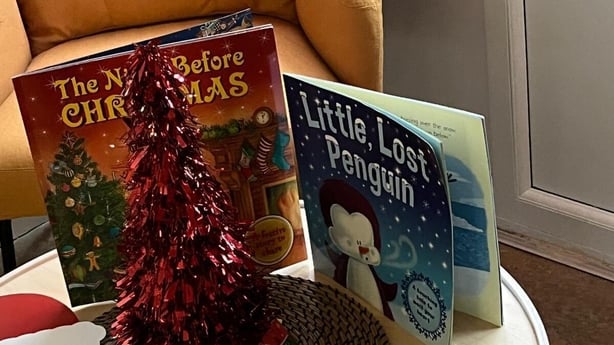 Children's books on a table