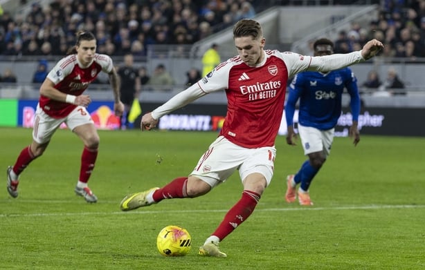 Viktor Gyokeres scores from the penalty spot during the Premier League match between Everton and Arsenal at Hill Dickinson Stadium in Liverpool, England, on December 20, 2025. 
