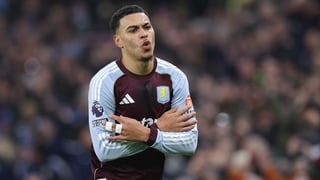 Morgan Rogers of Aston Villa celebrates after scoring their side's first goal during the Premier League match between Aston Villa and Manchester United at Villa Park on December 21, 2025 in Birmingham,