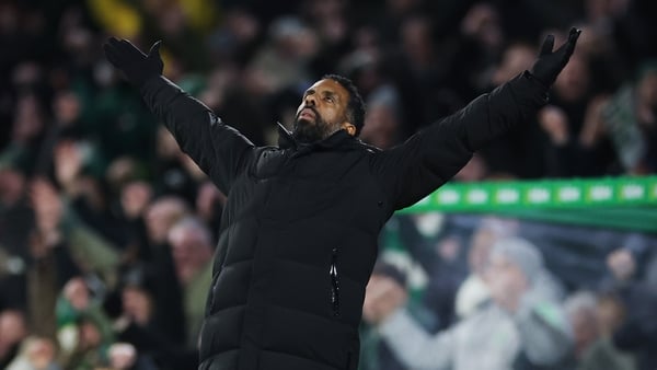 GLASGOW, SCOTLAND - DECEMBER 21: Celtic manager Wilfried Nancy reacts as he his team score their second goal during the Premier League match between Celtic and Aberdeen at Celtic Park on December 21, 2025 in Glasgow, Scotland. (Photo by Ian MacNicol/Getty