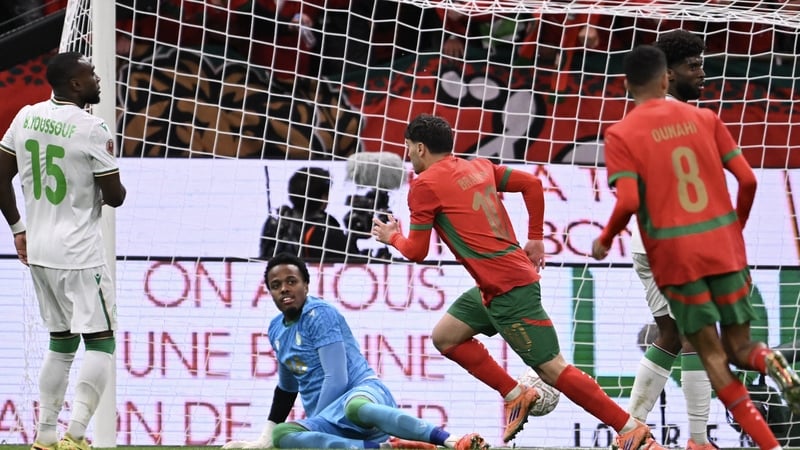 Brahim Diaz (10) turns away after netting Morocco's opener