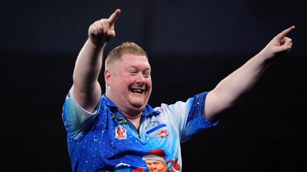 Ricky Evans celebrates after defeating James Wade in Round 2 of the 2026 PDC World Championships