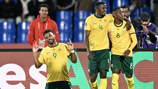 Lyle Foster (L) after scoring for South Africa against Angola - 2025-26 African Cup of Nations