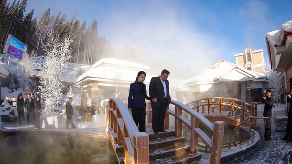 North Korean leader Kim Jong Un and his daughter Ju Ae inspecting the Milyong Hotel