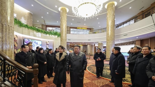 Kim Jong Un and his daughter Ju Ae inspecting the Ikkal Hotel