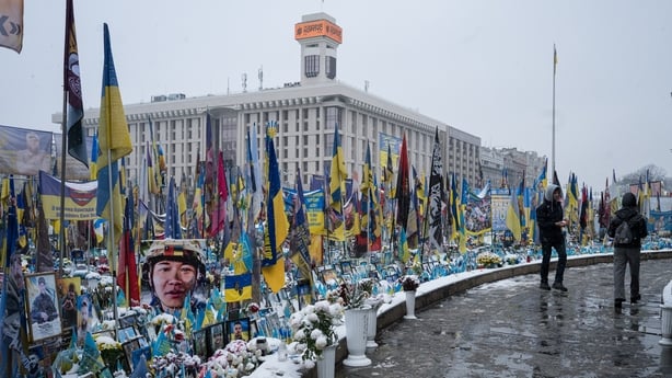 A memorial set up in Ukraine's capital Kyiv