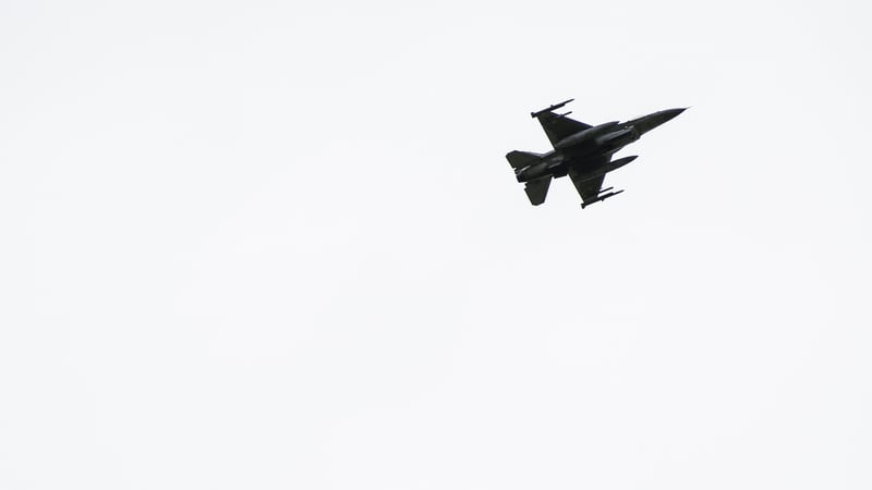 An F-16 fighter aircraft flies in Polish airspace during military exercises in September