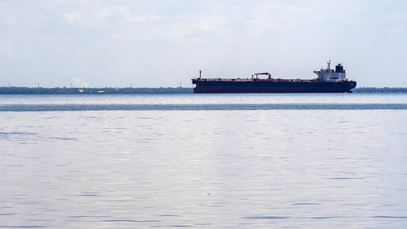 A crude oil tanker is anchored on Lake Maracaibo, Venezuela, earlier this month
