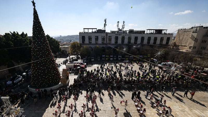 Christmas Eve celebrations at the Manger Square outside the Church of the Nativity in Bethlehem