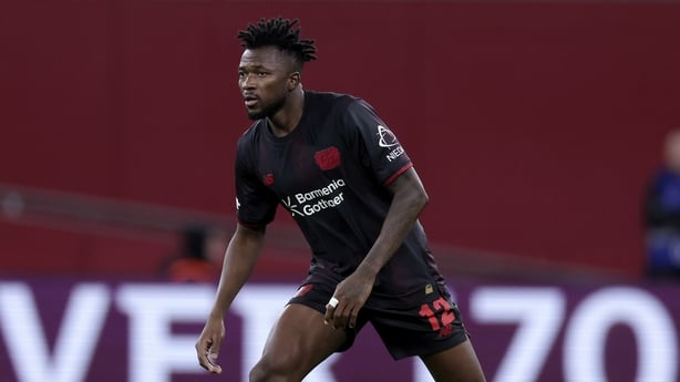 LEVERKUSEN, GERMANY - DECEMBER 10: Edmond Tapsoba of Bayer 04 Leverkusen during the UEFA Champions League match between Bayer Leverkusen v Newcastle United at the BayArena on December 10, 2025 in Leverkusen Germany (Photo by Marcel Bonte/Soccrates/Getty Images)