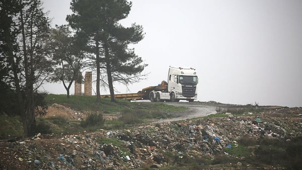 An Israeli truck stands near the abandoned Jewish settlement of Sa'anur, south of Jenin in the West Bank