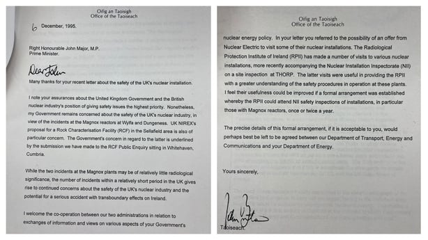 Letter from John Bruton to John Major regarding safety at Sellafield