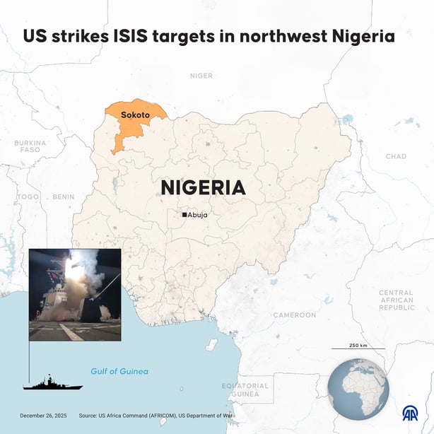 A map showing the target area in Nigeria of a US strike on Islamic State militants