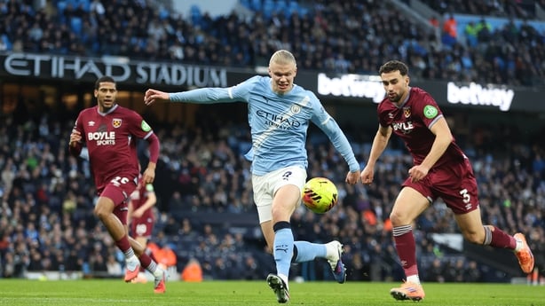 MANCHESTER, ENGLAND - DECEMBER 20: Manchester City's Erling Haaland during the Premier League match between Manchester City and West Ham United at Etihad Stadium on December 20, 2025 in Manchester, England. (Photo by Rob Newell - CameraSport via Getty Images)