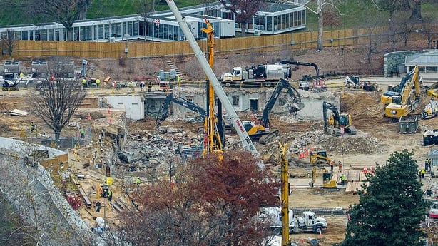 Demolition of the East Wing of the White House, during construction on the new ballroom extension