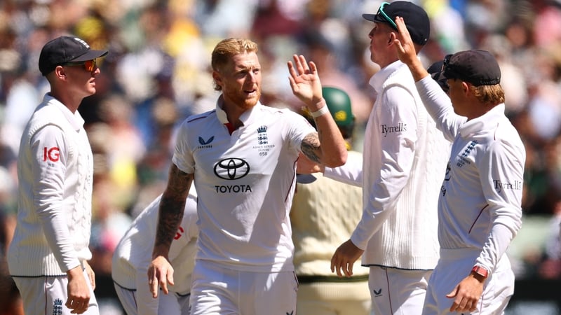 Ben Stokes (C) celebrates the wicket of Jake Weatherald