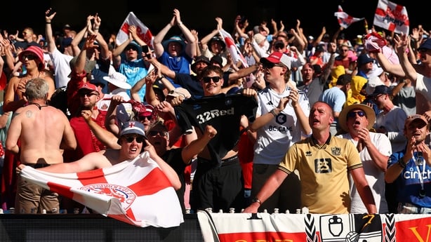 England fans celebrate during day two of the Fourth Test in the 2025/26 Ashes Series between Australia and England at Melbourne Cricket Ground on December 27, 2025 in Melbourne, Australia. 
