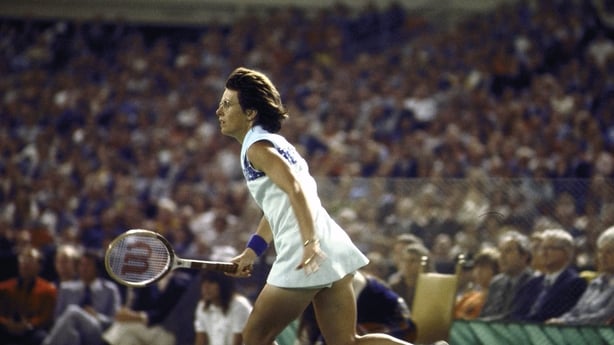 Billy Jean King in action during match vs Bobby Riggs at Astrodome.Houston