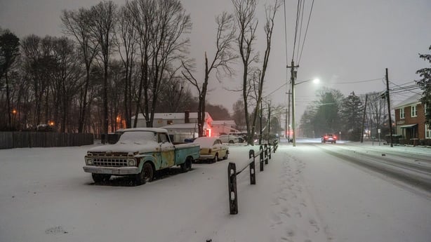 A view of the snow-covered streets as a major snowstorm moves across the us Northeast 