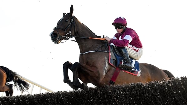 11 February 2024; Favori De Champdou, with Sam Ewing up, during the William Hill Ten Up Novice Steeplechase at Navan Racecourse in Meath. Photo by Seb Daly/Sportsfile