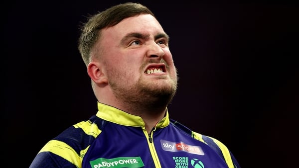 LONDON, ENGLAND - DECEMBER 27: Luke Littler of England reacts against Mensur Suljovic of Austria (not pictured) during the Round Three match between Luke Littler and Mensur Suljovic at Alexandra Palace on December 27, 2025 in London, England. (Photo by Ja