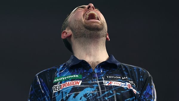 LONDON, ENGLAND - DECEMBER 28: Luke Humphries of England celebrates victory after defeating Gabriel Clemens of Germany (not pictured) during the Round Three match between Luke Humphries and Gabriel Clemens at Alexandra Palace on December 28, 2025 in Londo