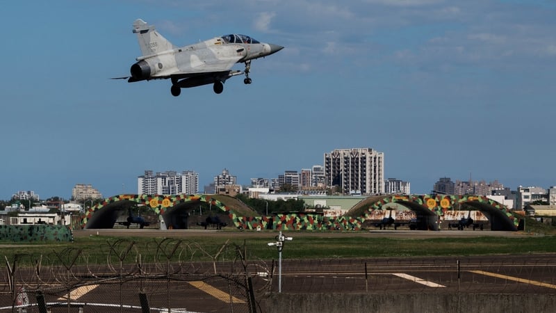 A Taiwan Air Force Mirage 2000 fighter jet takes off after China announced the launch of military drills around Taiwan