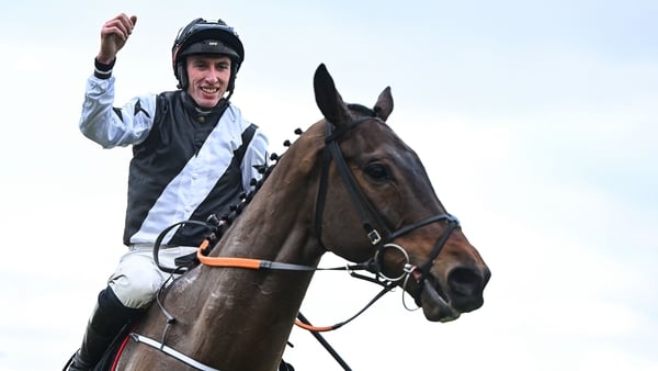 Jockey Jack Kennedy celebrates on Romeo Coolio after winning the Racing Post Novice Chase on day one of the Leopardstown Christmas Festival at Leopardstown Racecourse in Dublin