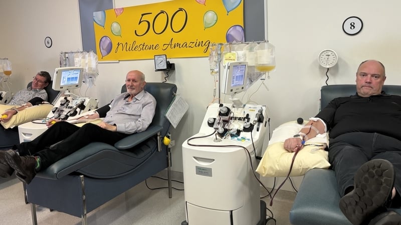 (L-R) Platelet donors Paul McDunphy, John O'Halloran and Garda Marcus Hand